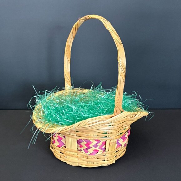 Other - Easter Basket Woven Bamboo Wicker Vintage Pink Purple Egg Hunt Bunny Decorations